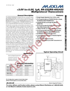 MAX3160CAP+ datasheet  