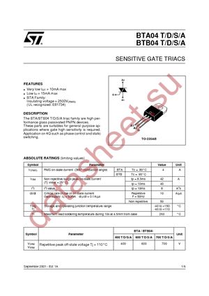 BTA04-700TRG datasheet  